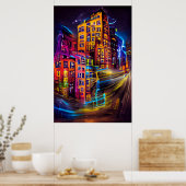 Licht de nacht in - levendig kleurenPoster Poster (Keuken)