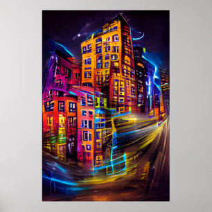 Licht de nacht in - levendig kleurenPoster Poster