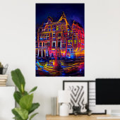 Licht de nacht op 2 - levendig kleurenPoster Poster (Thuiskantoor)