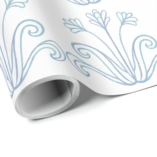 Licht delicaat boheems blauw bloemkrulvormig ontwe cadeaupapier (Rol Hoek)
