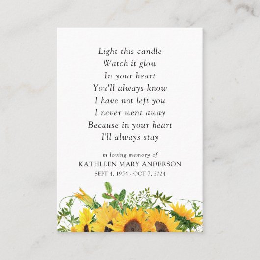 Licht dit kaarsherdenkingswoord plaatskaartje (Voorkant)