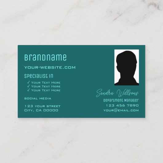 Licht Donker Blauwgroen Chic met Monogram Logo en  Visitekaartje (Achterkant)