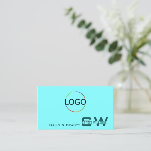 Licht Donker Blauwgroen Chic met Monogram Logo en  Visitekaartje (Staand voorkant)