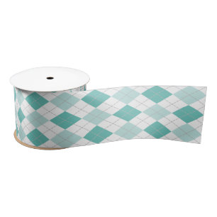 Licht donker turquoise wit argyle plaid satijnen lint