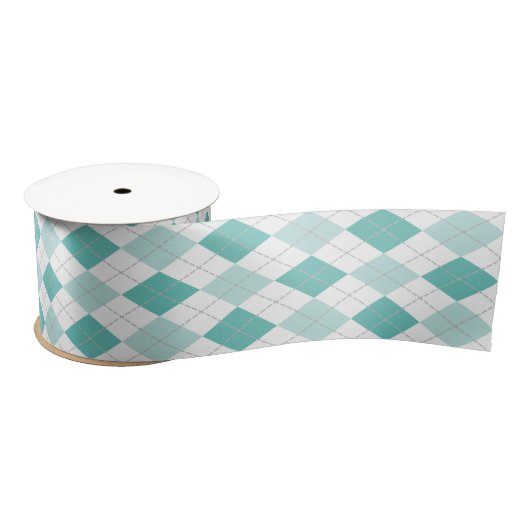 Licht donker turquoise wit argyle plaid satijnen lint (Spoel)