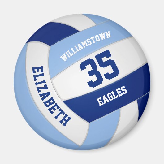 Licht donkerblauw team kleuren kinder volleybal magneet (Voorkant)