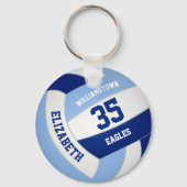 Licht donkerblauw team kleuren kinder volleybal sleutelhanger (Voorkant)