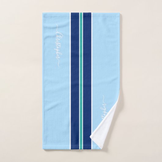 Licht Donkerblauw Wit Blauwgroen Racing Stripes Mo Bad Handdoek (Handdoek)