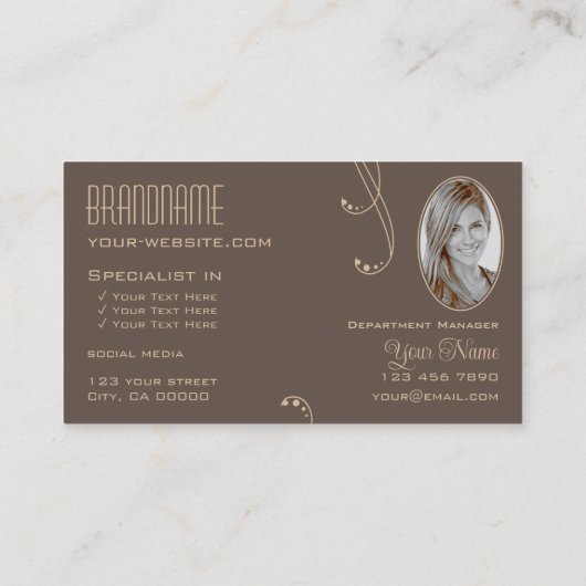 Licht donkerbruin met monogram en foto visitekaartje (Achterkant)