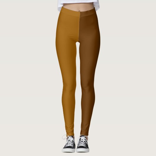 Licht donkerbruin tweekleurige kleur split leggings (Voorkant)