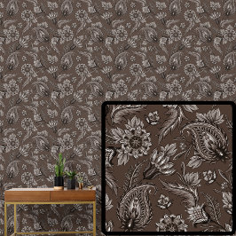Licht Donkerbruine Chocolade Bloemige Paisley Eleg Behang
