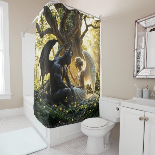 Licht donkere engel demon verboden liefde kunst douchegordijn (In situ)