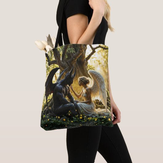 Licht donkere engel demon verboden liefde kunst tote bag (Dichtbij)