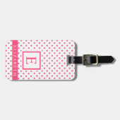 licht donkerroze witte polka dot bagagelabel (Voorkant horizontaal)