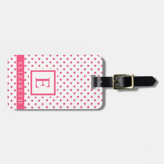  licht donkerroze witte polka dot bagagelabel (Voorkant horizontaal)