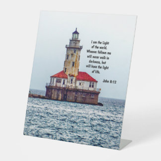 Licht door de storm – John 8:12 Vuurtoren Scr Reclamebord Met Voetstuk