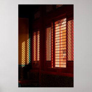 Licht door openingen in gaasvensters poster