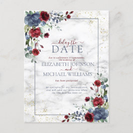 Licht Dusty Blue Burgundy Floral Vertraging Datum Aankondigingskaart