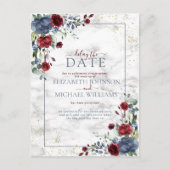 Licht Dusty Blue Burgundy Floral Vertraging Datum Aankondigingskaart (Voorkant)