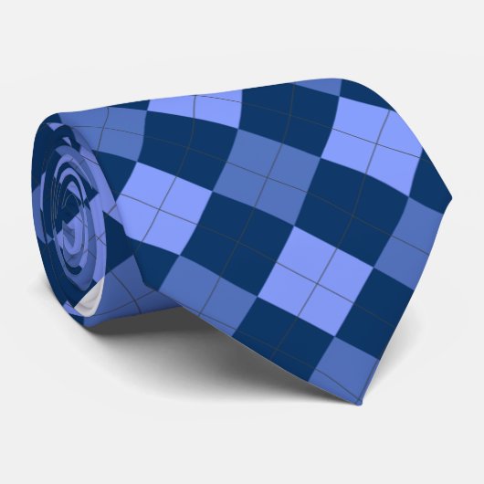 Licht en Donkerblauw Argyle Patroon Stropdas (Opgerold)