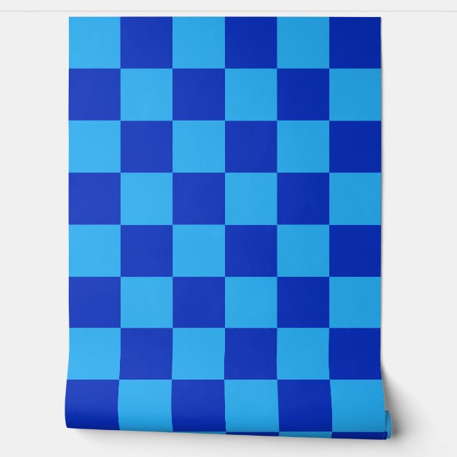 Licht en donkerblauw checker ontwerp behang (Afrollen)