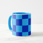 Licht en donkerblauw checker ontwerp mok (Voorkant links)