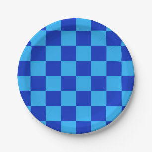 Licht en donkerblauw checker ontwerp papieren bordje