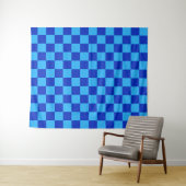 Licht en donkerblauw checker ontwerp wandkleed (In Situ (horizontaal))