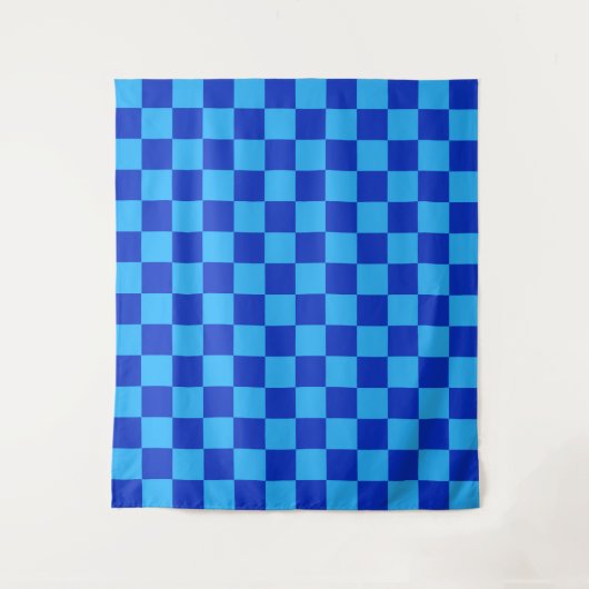 Licht en donkerblauw checker ontwerp wandkleed (Voorkant)