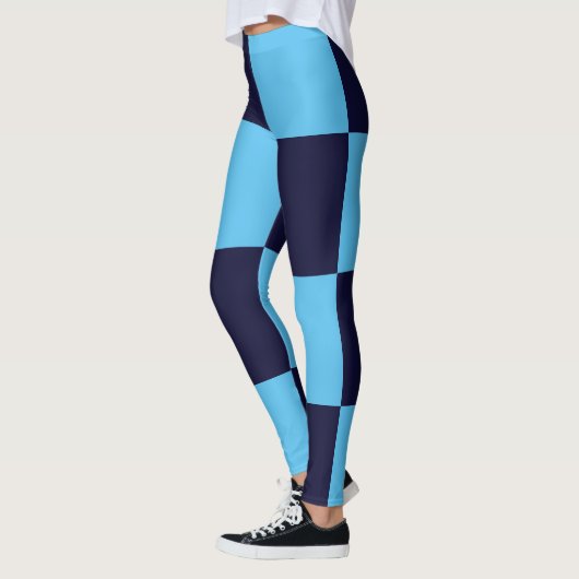 Licht en donkerblauw vierkant naadloos patroon leggings (Links)