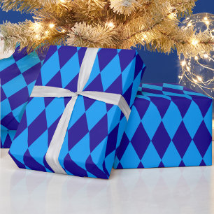 Licht en donkerblauwe ruitvormige geruite Harlekij Cadeaupapier
