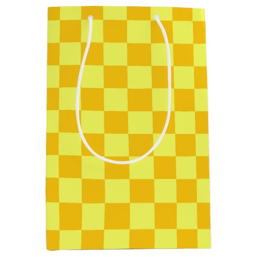 Licht en donkergeel geruit ontwerp medium cadeauzakje (Voorkant)