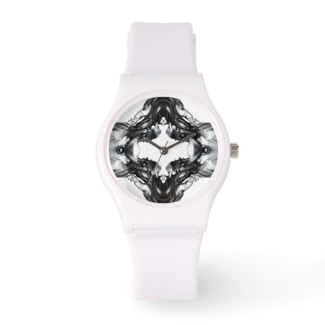 Licht en Duisternis Abstract Zwart Wit Vloeibare K Horloge (Voorkant)