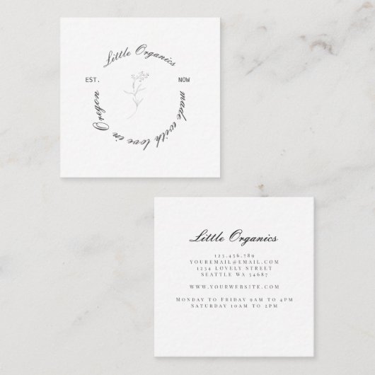 Licht en fijn, modern organisch Uw Logo Vierkante Visitekaartje (Voorkant / Achterkant)