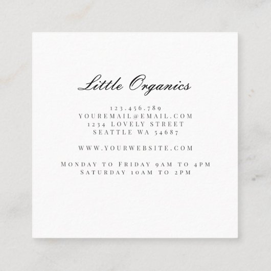 Licht en fijn, modern organisch Uw Logo Vierkante Visitekaartje (Achterkant)