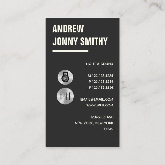 Licht en geluid - Faux Metal Visitekaartje (Achterkant)