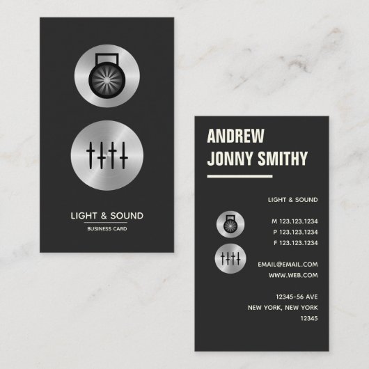 Licht en geluid - Faux Metal Visitekaartje (Voorkant / Achterkant)