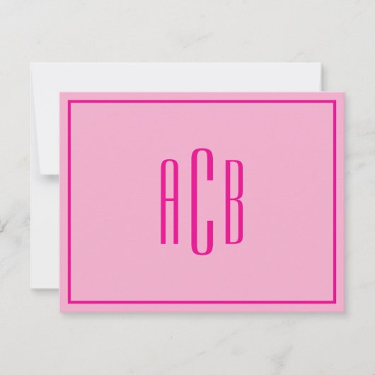 Licht en heet roze drieletterig monogram rand notitiekaartje (Voorkant)