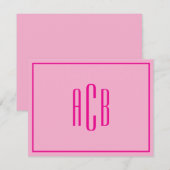 Licht en heet roze drieletterig monogram rand notitiekaartje (Voorkant / Achterkant)