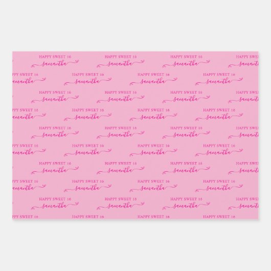 Licht en Heet Roze Happy Sweet 16 Schattigee Boog  Inpakpapier Vel (Voorkant 2)