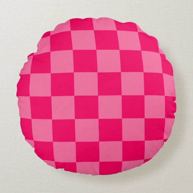Licht en heet roze ruitjespatroon ontwerp  rond kussen (Voorkant)