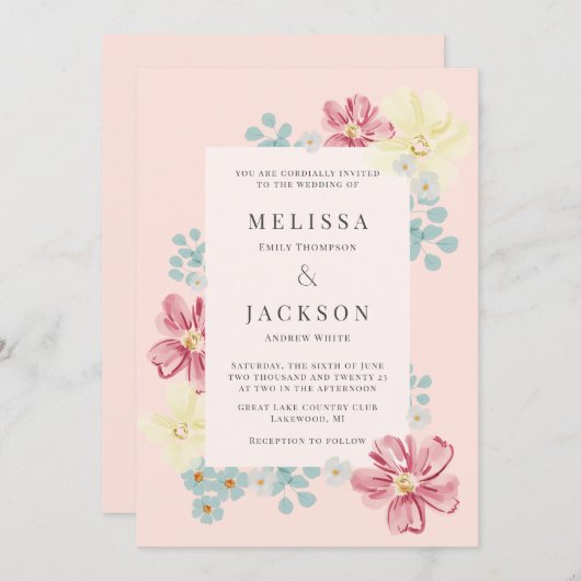 Licht en helder Blush Bloem Bruiloft Kaart (Voorkant / Achterkant)