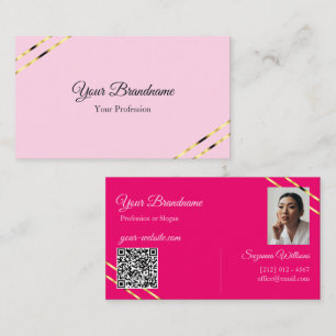 Licht en hete roze gouden lijnen met foto QR-code Visitekaartje