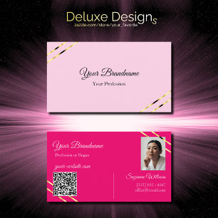 Licht en hete roze gouden lijnen met foto QR-code Visitekaartje