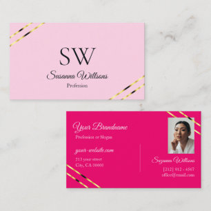 Licht en hete roze gouden lijnen met monogram foto visitekaartje