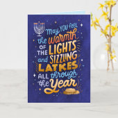 Licht en Latkes Non-Photo Hanukkah Wenskaart Kaart (Gele Bloem)