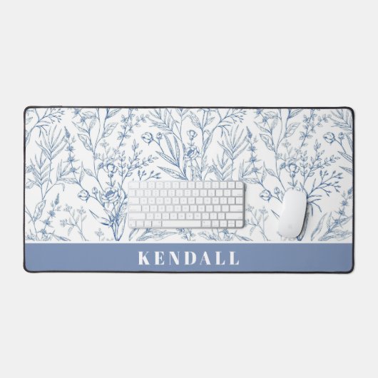 Licht en Luchtig Blauw en Wit Bloemen Bureaumat (Keyboard & Muis)