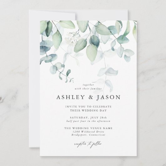 Licht en luchtig Eucalyptus groen bruiloft Kaart (Voorkant)