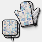 Licht en luchtig Hydrangea bloemenpatroon Ovenwant & Pannenlap Set (Voorkant / Achterkant)