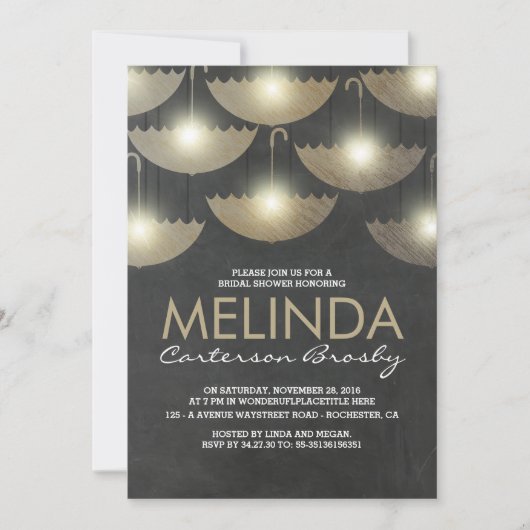 Licht en paraplu's Chalkboard Vrijgezellenfeest Kaart (Voorkant)